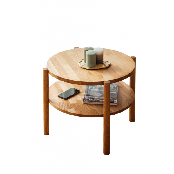 Round coffee table with shelf, oiled, 60 cm - 1