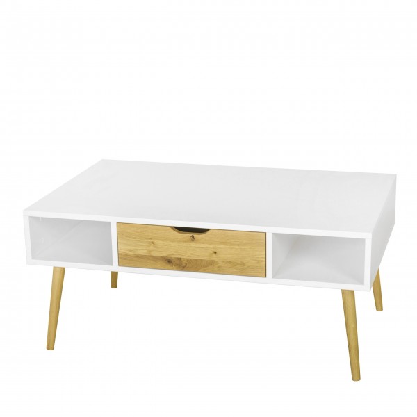 Cofee table BOX 110 cm, white with wood, Scandinavian style - 1
