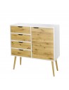Kommode BOX, Sideboard mit 4 Schubladen 1-türig, Schubladenschrank Eiche massiv - 1